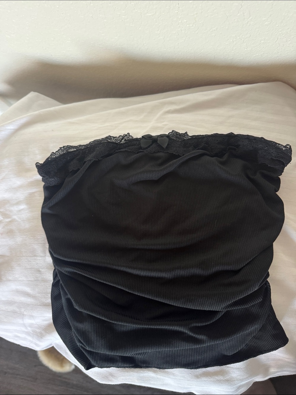 SHEIN Black Lace-Trim Ribbed Tube Top